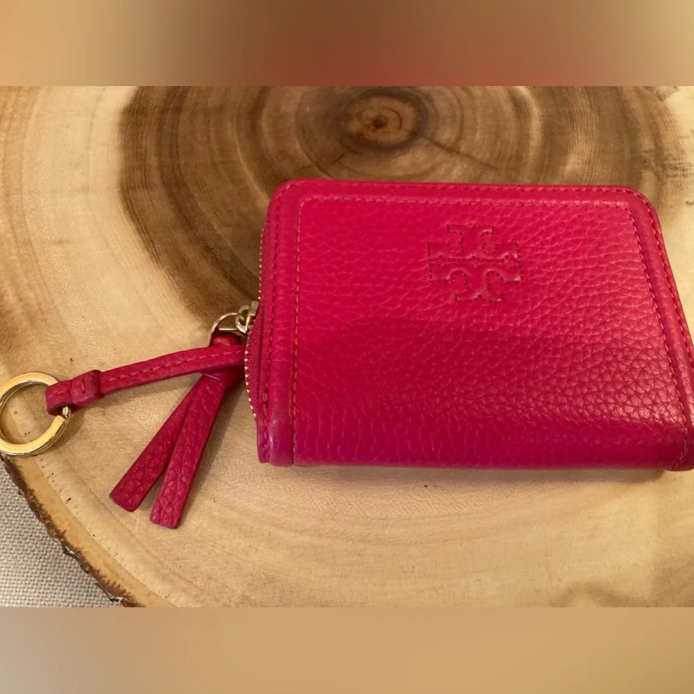 Tory Burch Thea Bifold Wallet Zip Around Wallet With Key fob Fushia Pink Rt-248$